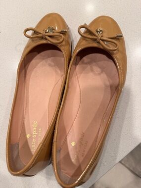 kate spade Tan Patent Leather Bow Flats